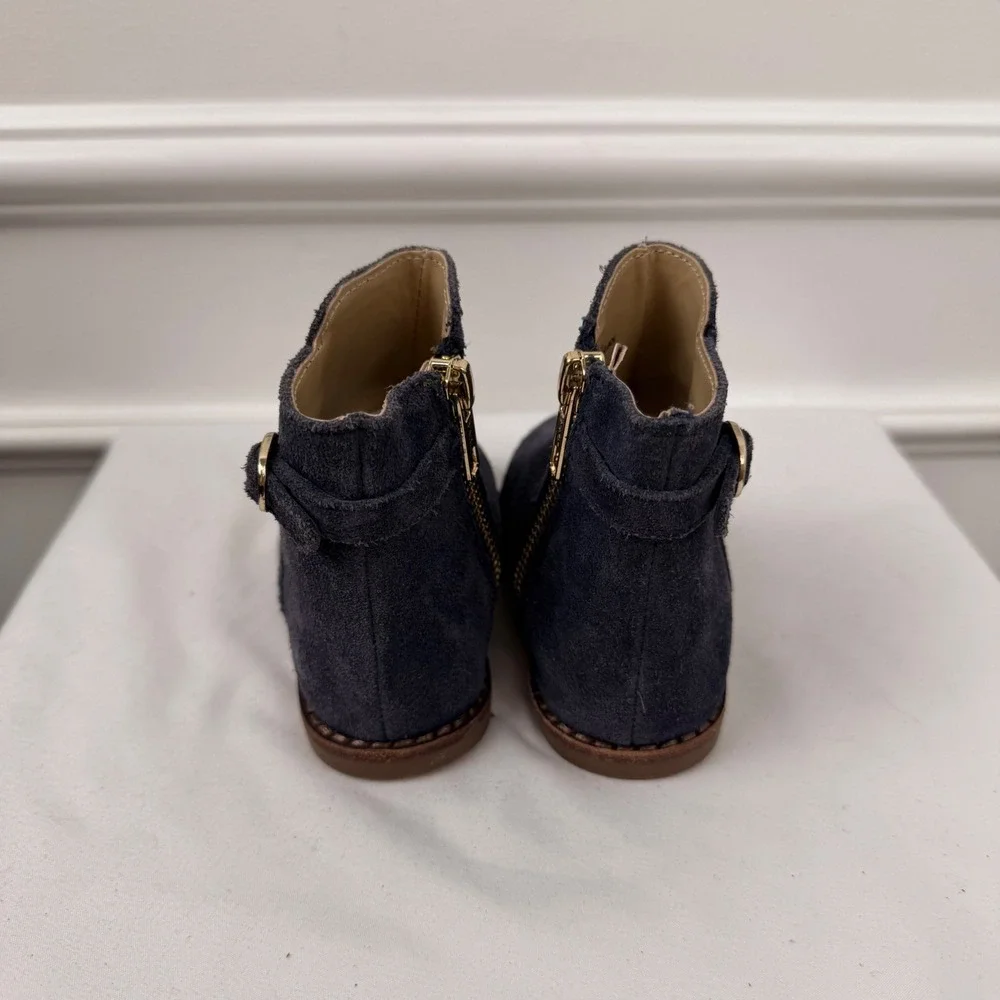 Janie and Jack Navy Blue Suede Ankle Boots Toddler Size 5 Side Zip 100040114